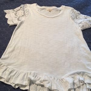 Women's White T-Shirt With Lace & Ruffles